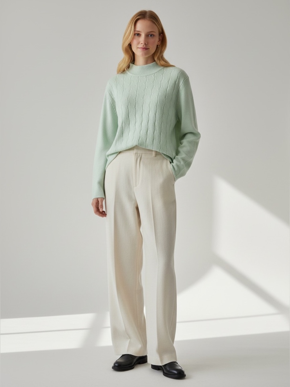 Koret Pale Mint Cable Mock Neck Sweater